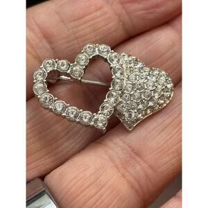 Swarovski Double Heart Crystal Brooch Silver Tone with Swan Mark